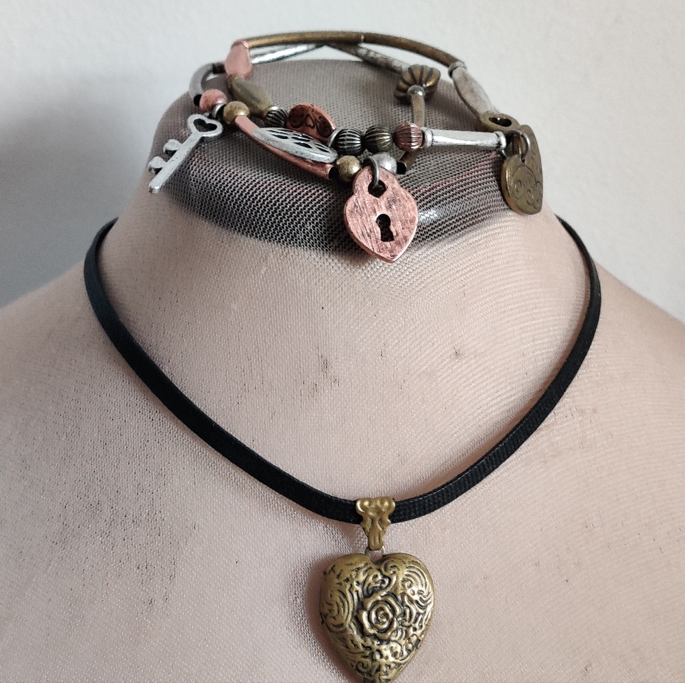 Vintage Victorian Revival Style Locket Necklace & Bracelets Set